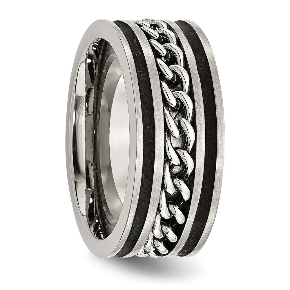 Chisel Stainless Steel Brushed and Polished Black IP-plated Chain Inlay 10mm Band