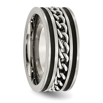 Chisel Stainless Steel Brushed and Polished Black IP-plated Chain Inlay 10mm Band