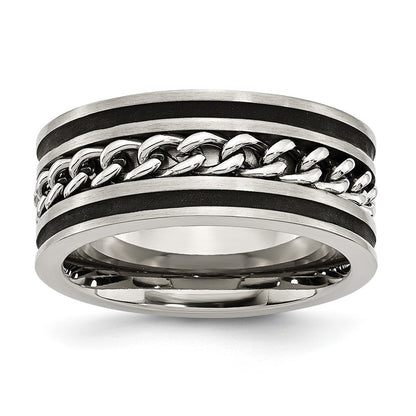 Chisel Stainless Steel Brushed and Polished Black IP-plated Chain Inlay 10mm Band