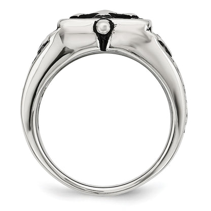 Chisel Stainless Steel Antiqued Polished and Textured Cross Ring