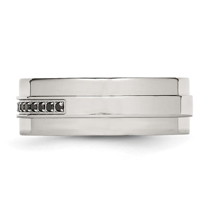 Chisel Stainless Steel Polished 1/6 Carat Black Diamond 8mm Flat Band