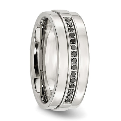 Chisel Stainless Steel Polished 1/6 Carat Black Diamond 8mm Flat Band