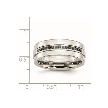 Chisel Stainless Steel Polished 1/6 Carat Black Diamond 8mm Flat Band
