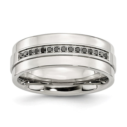Chisel Stainless Steel Polished 1/6 Carat Black Diamond 8mm Flat Band