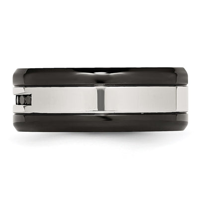 Chisel Stainless Steel Polished Black IP-plated 1/4 Carat Black Diamond 9mm Band