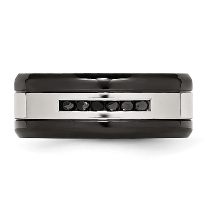 Chisel Stainless Steel Polished Black IP-plated 1/4 Carat Black Diamond 9mm Band