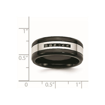 Chisel Stainless Steel Polished Black IP-plated 1/4 Carat Black Diamond 9mm Band