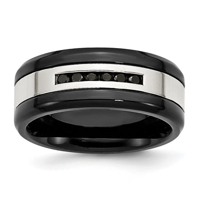 Chisel Stainless Steel Polished Black IP-plated 1/4 Carat Black Diamond 9mm Band