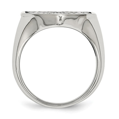 Chisel Stainless Steel Antiqued and Polished 1/20 Carat Black Diamond Shield Ring