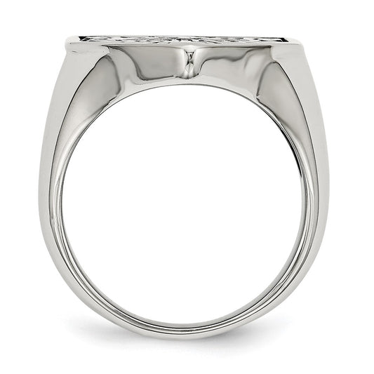 Chisel Stainless Steel Antiqued and Polished 1/20 Carat Black Diamond Shield Ring