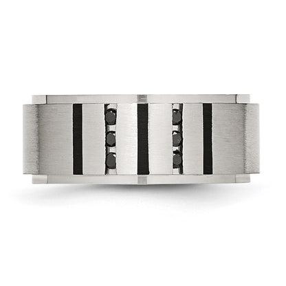 Chisel Stainless Steel Brushed Center Black IP-plated 1/6 Carat Diamond 9mm Band