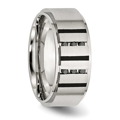 Chisel Stainless Steel Brushed Center Black IP-plated 1/6 Carat Diamond 9mm Band