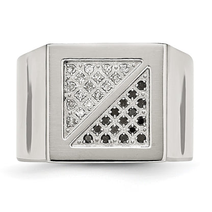Chisel Stainless Steel Polished 1/4 Carat Black and White Diamond Ring