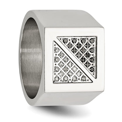 Chisel Stainless Steel Polished 1/4 Carat Black and White Diamond Ring