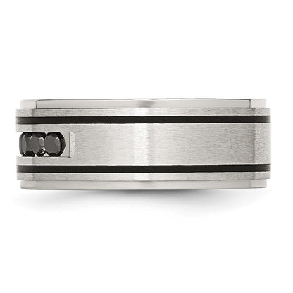 Chisel Stainless Steel Brushed and Polished Black IP-plated 1/2 Carat Black Diamond 9mm Band