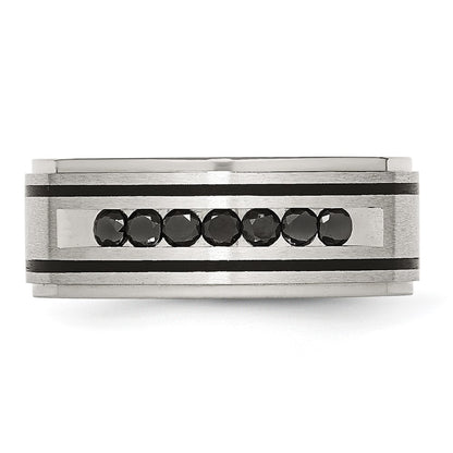 Chisel Stainless Steel Brushed and Polished Black IP-plated 1/2 Carat Black Diamond 9mm Band