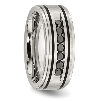 Chisel Stainless Steel Brushed and Polished Black IP-plated 1/2 Carat Black Diamond 9mm Band