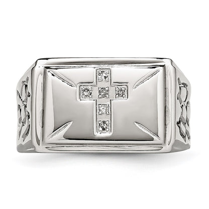 Chisel Stainless Steel Polished and Textured 1/15 Carat Diamond Cross 13.25mm Band