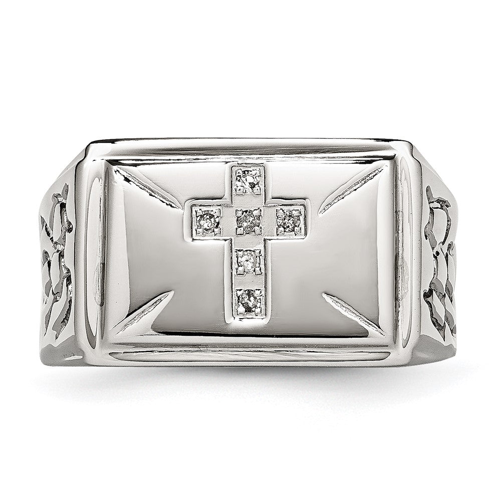 Chisel Stainless Steel Polished and Textured 1/15 Carat Diamond Cross 13.25mm Band