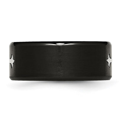 Chisel Stainless Steel Brushed Black IP-plated with Cross 9mm Band