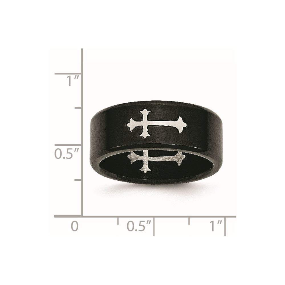 Chisel Stainless Steel Brushed Black IP-plated with Cross 9mm Band