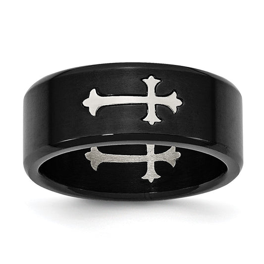 Chisel Stainless Steel Brushed Black IP-plated with Cross 9mm Band