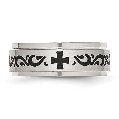 Chisel Stainless Steel Brushed and Polished Enamel Rotating Swirl Design 8mm Band