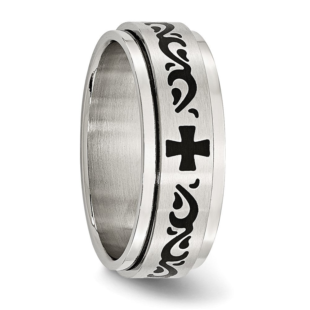 Chisel Stainless Steel Brushed and Polished Enamel Rotating Swirl Design 8mm Band