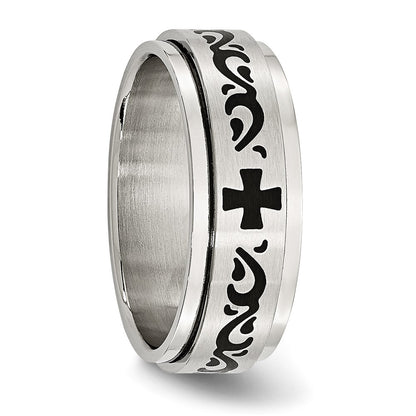 Chisel Stainless Steel Brushed and Polished Enamel Rotating Swirl Design 8mm Band