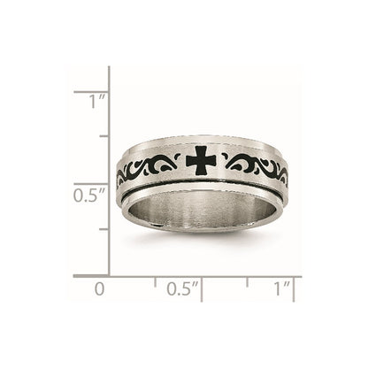 Chisel Stainless Steel Brushed and Polished Enamel Rotating Swirl Design 8mm Band
