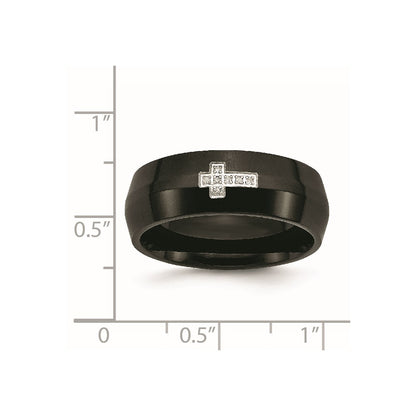 Chisel Stainless Steel Polished Black IP-plated 2pt Diamond Cross 8mm Band
