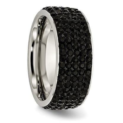 Chisel Stainless Steel Polished with Black Crystal 9mm Band