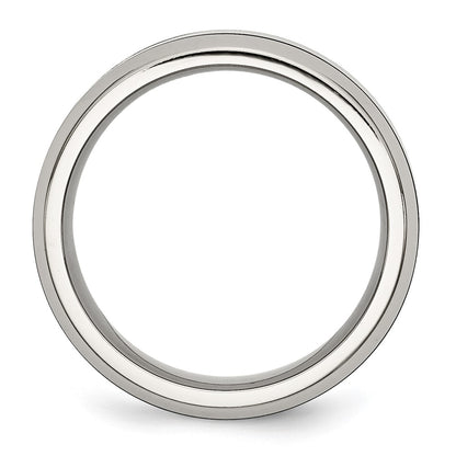 Chisel Stainless Steel Base with Polished Black Ceramic Center Beveled Band