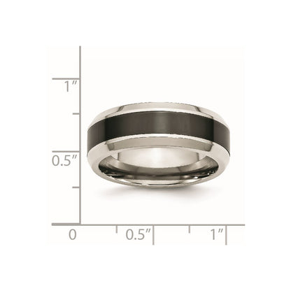 Chisel Stainless Steel Base with Polished Black Ceramic Center Beveled Band