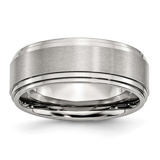 Chisel Stainless Steel Polished with Brushed Center 8mm Ridged Edge Band