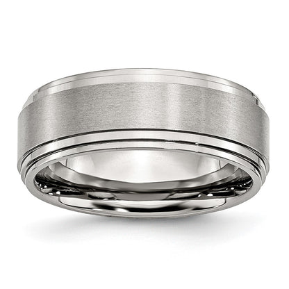 Chisel Stainless Steel Polished with Brushed Center 8mm Ridged Edge Band