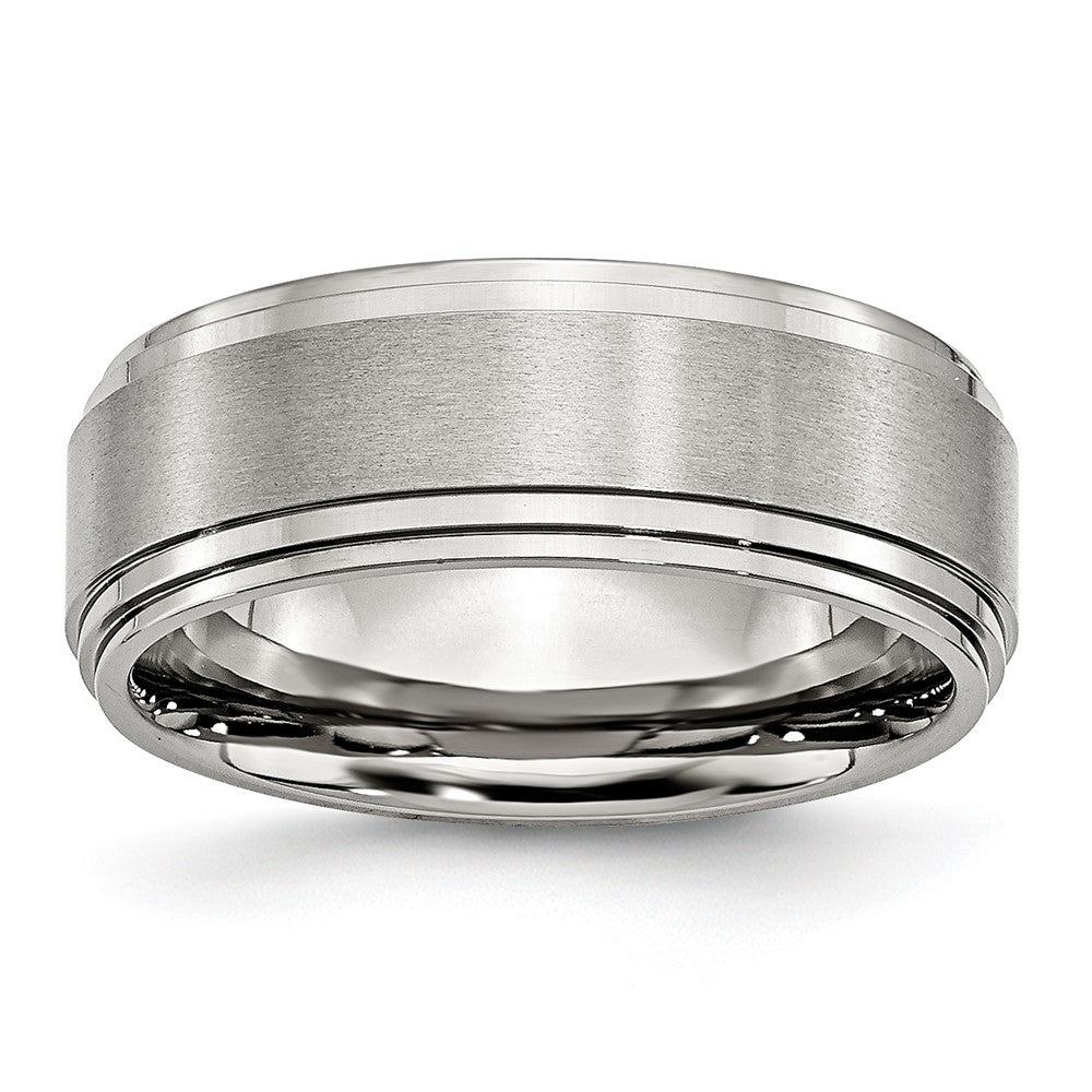 Chisel Stainless Steel Polished with Brushed Center 8mm Ridged Edge Band