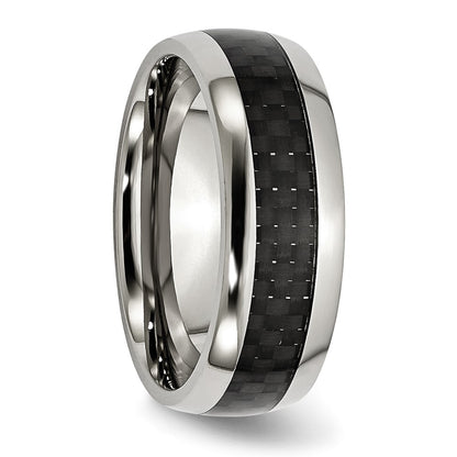Chisel Stainless Steel Polished with Black Carbon Fiber Inlay 8mm Band