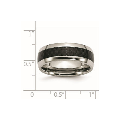 Chisel Stainless Steel Polished with Black Carbon Fiber Inlay 8mm Band