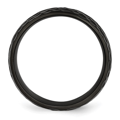 Chisel Stainless Steel Hammered Black IP-plated 8mm Band