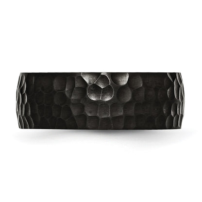 Chisel Stainless Steel Hammered Black IP-plated 8mm Band