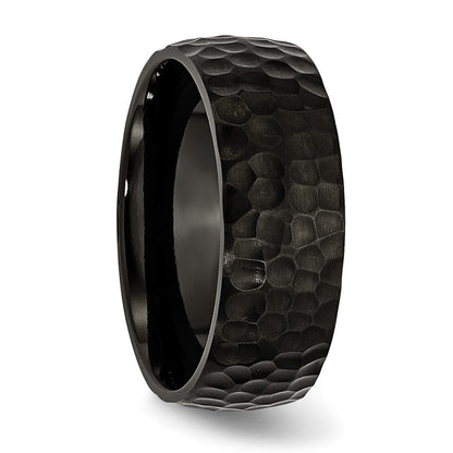 Chisel Stainless Steel Hammered Black IP-plated 8mm Band
