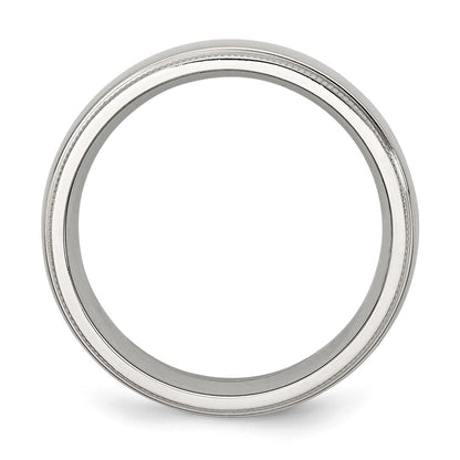 Chisel Stainless Steel Polished 8mm Grooved and Beaded Band