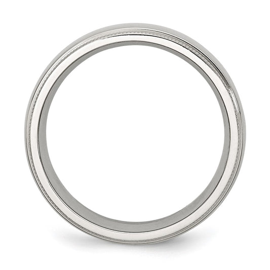 Chisel Stainless Steel Polished 8mm Grooved and Beaded Band