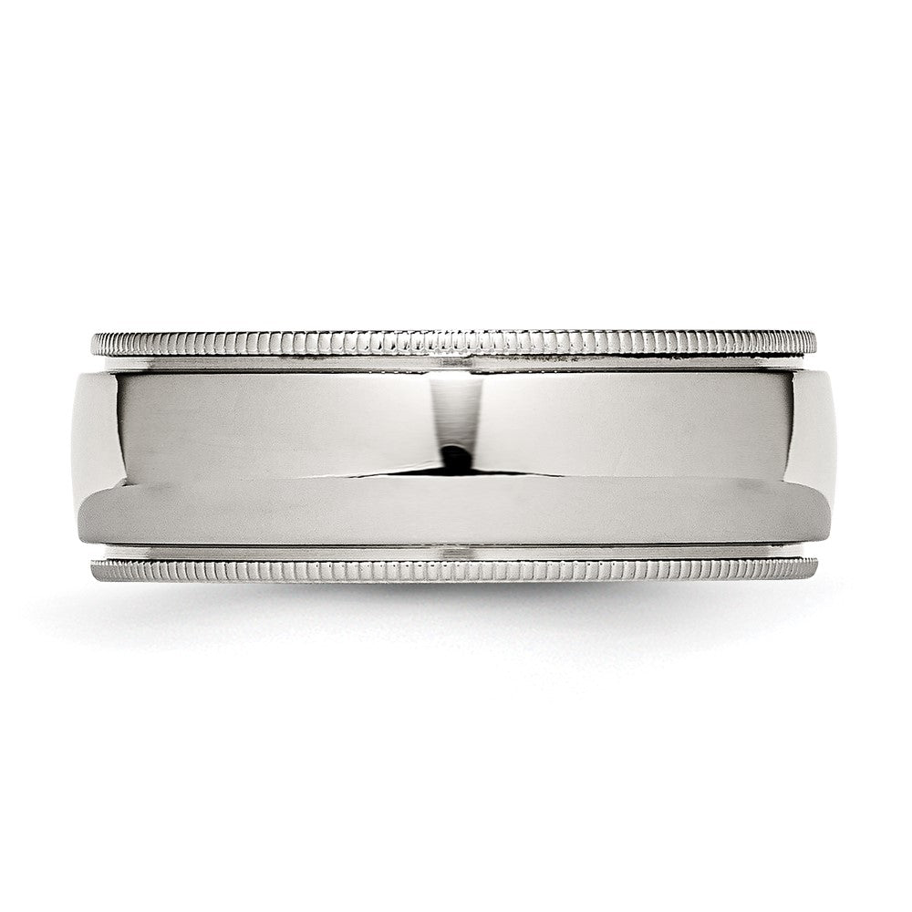 Chisel Stainless Steel Polished 8mm Grooved and Beaded Band