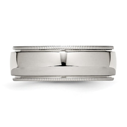 Chisel Stainless Steel Polished 8mm Grooved and Beaded Band