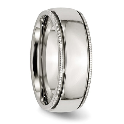 Chisel Stainless Steel Polished 8mm Grooved and Beaded Band