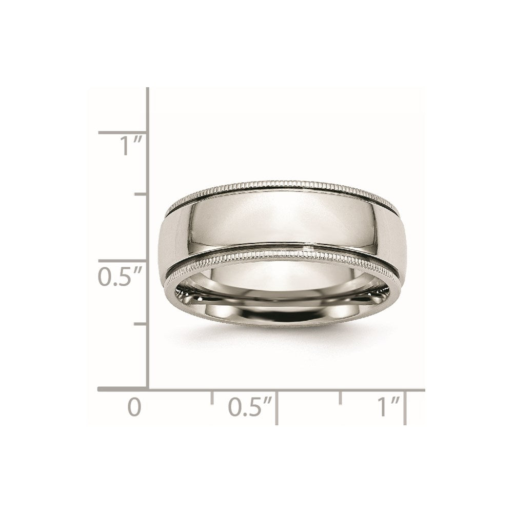 Chisel Stainless Steel Polished 8mm Grooved and Beaded Band
