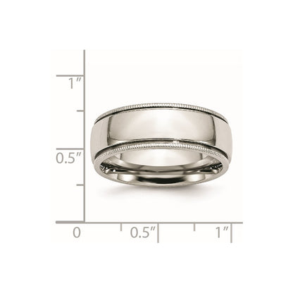 Chisel Stainless Steel Polished 8mm Grooved and Beaded Band