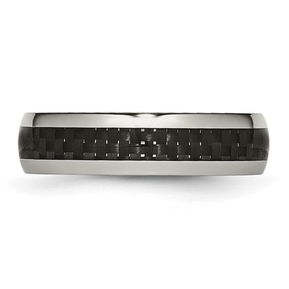 Chisel Stainless Steel Polished with Black Carbon Fiber Inlay 6mm Band